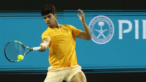 Alcaraz, durante su partido con Fonseca