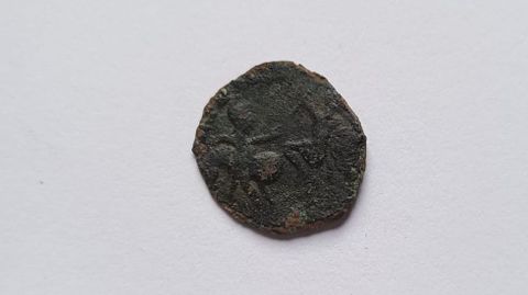 Moneda romana encontrada en el castro de A Cividade, en San Xurxo de Sacos, Cerdedo-Cotobade