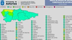 Riesgo de incendios en Asturias: cinco concejos con nivel alto y siete con nivel moderado este domingo