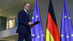 El canciller alem�n, Friedrich Merz, tras una rueda de prensa ofrecida en el Bundestag a principios de diciembre.