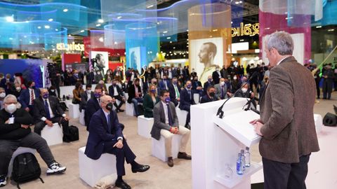 Alfonso Rueda durante la presentacin Trens Tursticos de Galicia en Fitur.