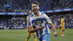 Altimira celebra el segundo gol del Deportivo ante el Albacete. 