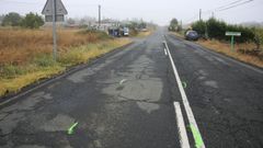 Marcas en la calzada para el atestado de Tr�fico en el lugar en el que se produjo el accidente