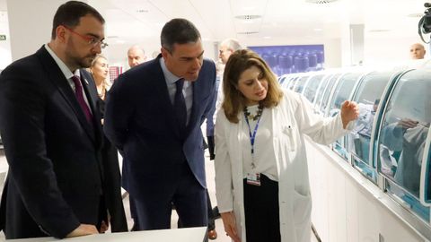 Pedro Snchez y Adrin Barbn, de visita en el HUCA