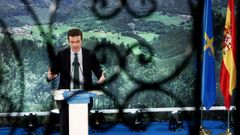 El l�der del PP, Pablo Casado, en Oviedo donde present� p�blicamente a la candidata popular a la Presidencia del Principado, Teresa Mallada, expresidenta de Hunosa, y al aspirante del PP a la Alcald�a de Oviedo, Alfredo Canteli, presidente del Centro Asturiano en la ciudad