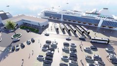 Recreaci�n de la terminal de cruceros de Ferrol, con el futuro edificio a la izquierda de la imagen.