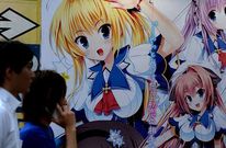 Imagen de un mural con dibujos tpicos de los cmics anime en Japn. 