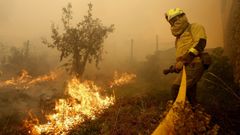 Un bombero forestal en el incendio de Pantn y Sober del pasado septiembre
