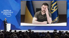 El presidente Zelenski, durante su intervenci�n en el Foro de Davos.