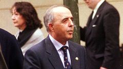 Rodr�guez Galindo, saliendo de la Audiencia Nacional, donde ten�a el lugar el juicio por el asesinato de Lasa y Zabala, en el a�o 2000