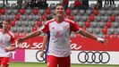 Javi Fernndez celebra su ltimo gol en liga, ante el Karlsruher.