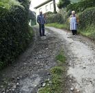 Dar�o Carro (de azul) y su hermano Manuel. El primero est� en Oza y el segundo en Betanzos. A la derecha, otros vecinos muestran el estado del vial municipal. 