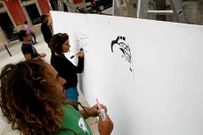 Cuatro artistas actuando durante el D�a Pintureiro de 2011.