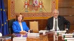 La vicepresidenta del Tribunal Constitucional, Inmaculada Montalbán, y el presidente, Cándido Conde-Pumpido, en uno de los plenos de deliberación de la ley de amnistía.