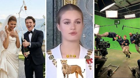 Varios ejemplos de im�genes falsas y manipuladas:�las fotos por IA de la boda de Tom Holland y Zendaya; el v�deo en el que Leonor propone un juego para ganar dinero; imagen editada que muestra a los tripulantes de Artemis II, en un plat�