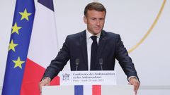 El presidente franc�s Emmanuel Macron en una conferencia en el Palacio El�seo el pasado 28 de agosto