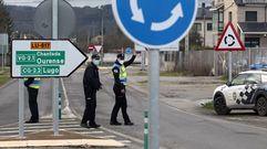 Agentes de las polic�as local y nacional, esta semana en un control de movilidad en una de las entradas a Monforte