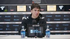 Hugo Gonz�lez, en la rueda de prensa posterior al Unionistas-Celta Fortuna.