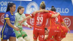 Las jugadoras del Poio Pescamar celebrando un tanto contra el Ourense Ontime