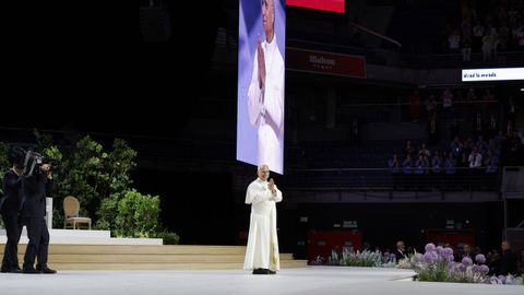 El papa Le�n XIV, durante el encuentro con personas del �mbito de la cultura, la econom�a y la sociedad