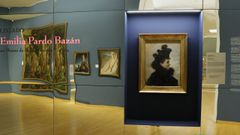 El retrato pintado por Joaqu�n Vaamonde. Retrato de Emilia Pardo Baz�n realizado en 1896 por Joaqu�n Vaamonde. Segunda obra del autor para la escritora, que fue su mecenas y lo anim� a trasladarse a Madrid. Una vez all� se convertir�a en un destacado retratista de la t�cnica del pastel. El pintor pas� sus �ltimos meses de vida en el pazo de Meir�s, donde lo cuid� la madre de Emilia. 