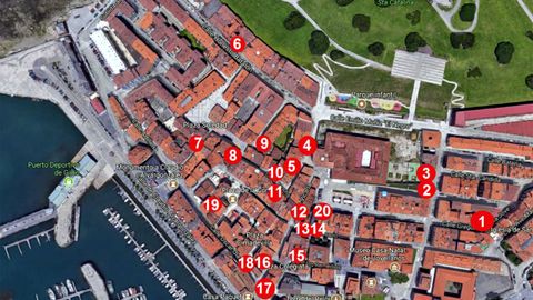 Mapa elaborado por la Asociacin de Vecinos 'Gigia' de CImavilla con los edificios y solares abandonados o problemticos en el barrio