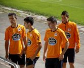 Dani Iglesias, Bicho, Quique Fornos y Cai, nada ms regresar de Crdoba ayer por la maana en Riazor.