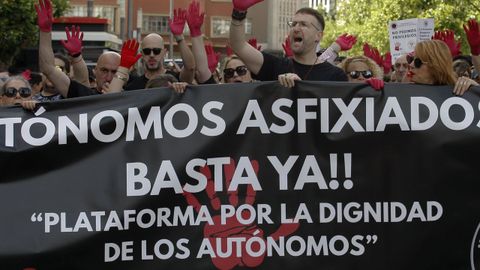 Imagen de una protesta de trabajadores aut�nomos en Asturias.