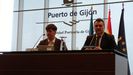 El consejero de Hacienda, Justicia y Asuntos Europeos del Principado de Asturias, Guillermo Pel�ez (dcha), y el consejero de Ciencia, Industria y Empleo, Borja S�nchez, en rueda de presnsa posterior al Consejo de Gobierno, en el puerto gijon�s de El Musel