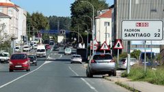 La carretera N-550, en Pontecesures, en dirección a Santiago.