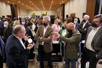 Momento distendido entre Miguel Tellado, Alfonso Rueda, Jos� Manuel Baltar y Diego calvo, tras la reuni�n de la junta directiva del PP de Galicia del 18 de abril del 2022, en la que se anunci� la fecha del congreso de Pontevedra en el que Rueda asumi� la presidencia.
