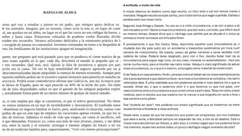� esquerda, o artigo ga�ador, firmado por Noa Gueimonde, do IES de Ribadeo, que estivo dirixida por Carmen Castelao; � dereita, a segunda foi Paula Meijide, do CPR Esclavas (A Coru�a) presentada pola s�a profesora Mercedes Comba