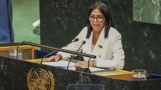 Delcy Rodr&iacute;guez, durante su intervenci&oacute;n ante la Asamblea General de la ONU