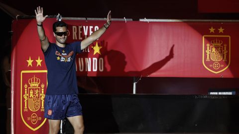 Mikel Merino durante la celebraci�n del Mundial.