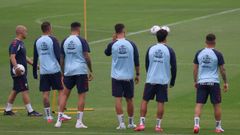 Jugadores del Celta, en el primer entrenamiento de la presente pretemporada.