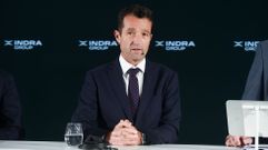 El presidente de Indra Group, ngel Escribano, durante la rueda de prensa tras la presentacin de resultados