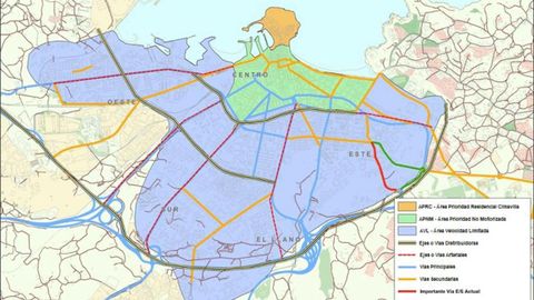 Plano que muestra la jerarqua viaria planteada en el Plan Integral de Movilidad Sostenible y Segura de Gijn 