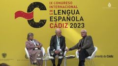 La presidenta del Institut d?Estudis Catalans, Teresa Cabr�, el director de la RAE, Santiago Mu�oz Machado, y el presidente de la RAG, V�ctor F. Freixanes, durante el encuentro �Lenguas y culturas, un patrimonio com�n del Estado espa�ol�, en el congreso de C�diz.