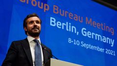 El l�der del PP, Pablo Casado, ayer, en Berl�n, en un acto del Partido Popular Europeo