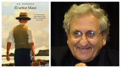 Retrato de Abraham B. Yehosh�a, junto a la portada de uno de sus �ltimos libros publicados en Espa�a.