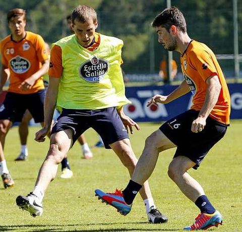 Berganti�os con Luisinho, en un entrenamiento. 