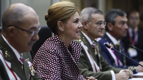 Cospedal, esta ma�ana durante la videoconferencia con las tropas en el exterior