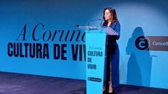 La alcaldesa de A Coru�a, In�s Rey, en la presentaci�n del lema de la ciudad para Fitur