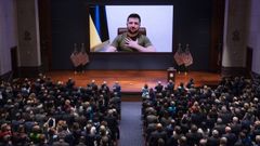 Zelenski, durante su intervenci�n por videoconferencia en el Congreso de Estados Unidos