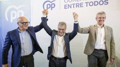 Manuel Baltar, Luis Menor y Alfonso Rueda, en un mitin