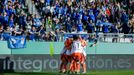 Los jugadores del Oviedo celebran uno de los goles al Racing de Ferrol