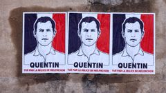 Carteles reclamando justicia por el asesinato de Quentin Deranque en Lyon.