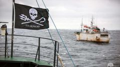 Foto de archivo del Sam Simon, de los ecologistas de Sea Shepherd, que persigui durante das al Kunlun, un pesquero pirata, por captura ilegal de merluza negra en el Atlntico