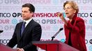 Pete Buttigieg y  Elizabeth Warren, durante el debate