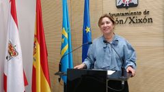 La portavoz del Grupo Municipal de Cultura del Ayuntamiento de Gij�n, Carmen Eva P�rez Ordieres, en rueda de prensa en el Consistorio gijon�s.